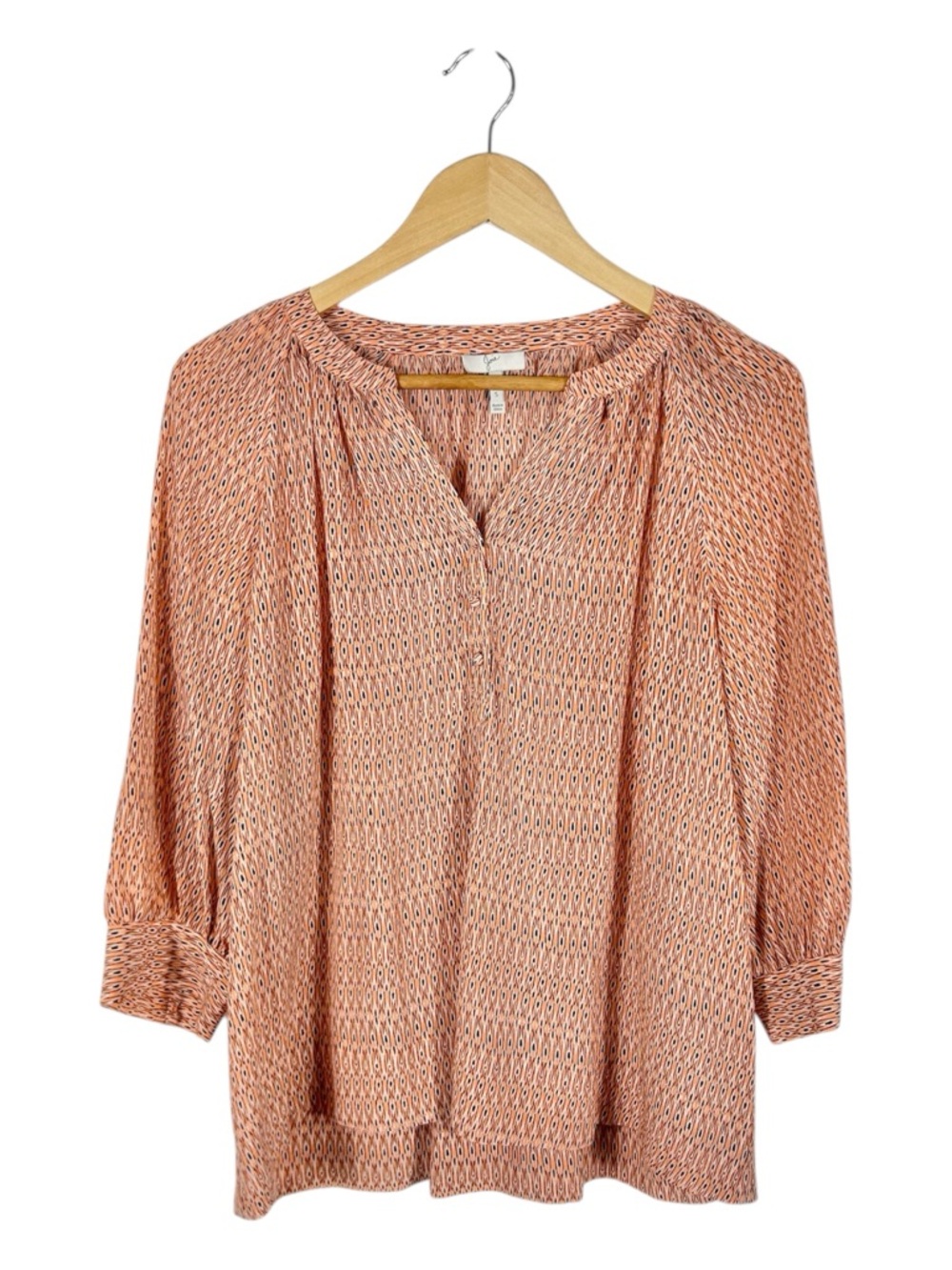 Joie Addie B Orange Boho Print Silk Blouse Size Small